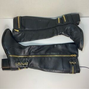 DV by Dolce Vita Black Leather Tall Boots Size 61/2 With Gold Zipper And Buckles